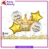 Large Golden Crown with 02 Round Shaped Happy Birthday & 02 Star Shaped Foil Balloon For Birthday Celebration