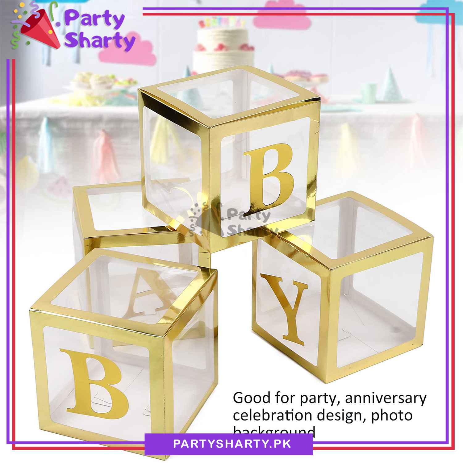 Golden Color BABY Box, DIY Transparent Baby Boxes for First Birthday, Welcome Baby, Gender Reveal, Baby Shower Party Decorations