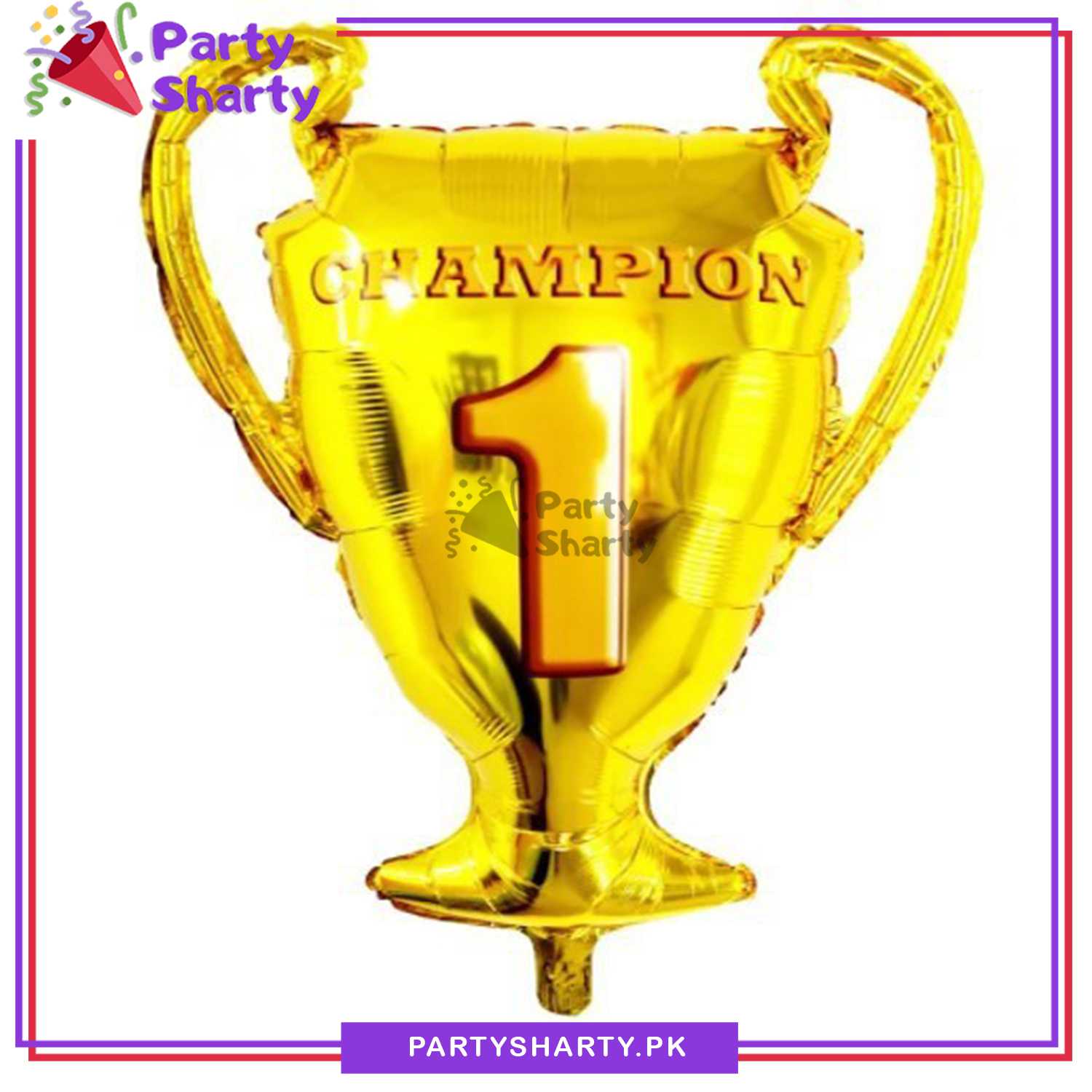 Golden Champion # 1 Trophy Foil Balloon For Foot Ball Theme Birthday Decoration and Celebration