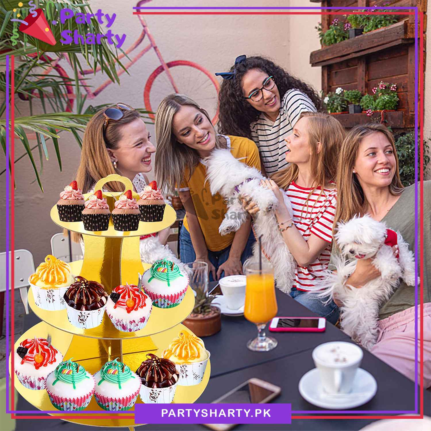 Golden Metallic Cupcake Stand For Birthday Party Decoration and Celebration