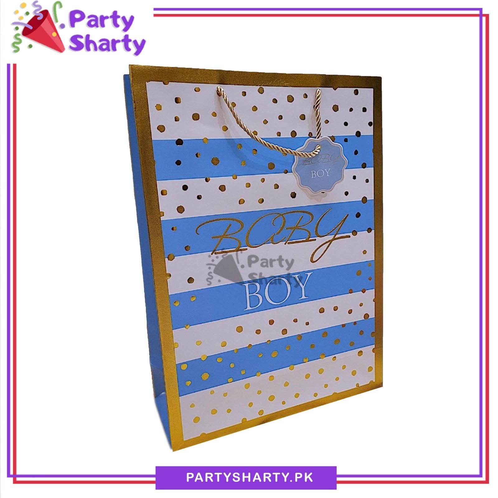 Baby Boy Golden Foil Printed Paper Goody Bag For Welcome Baby Event Giveaways