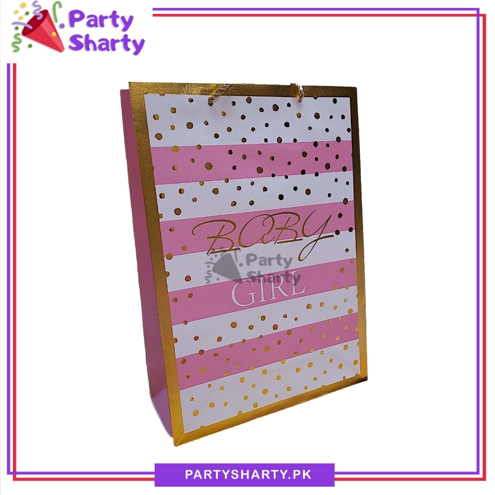 Baby Girl Golden Foil Printed Paper Bag For Welcome Baby Event Giveaways