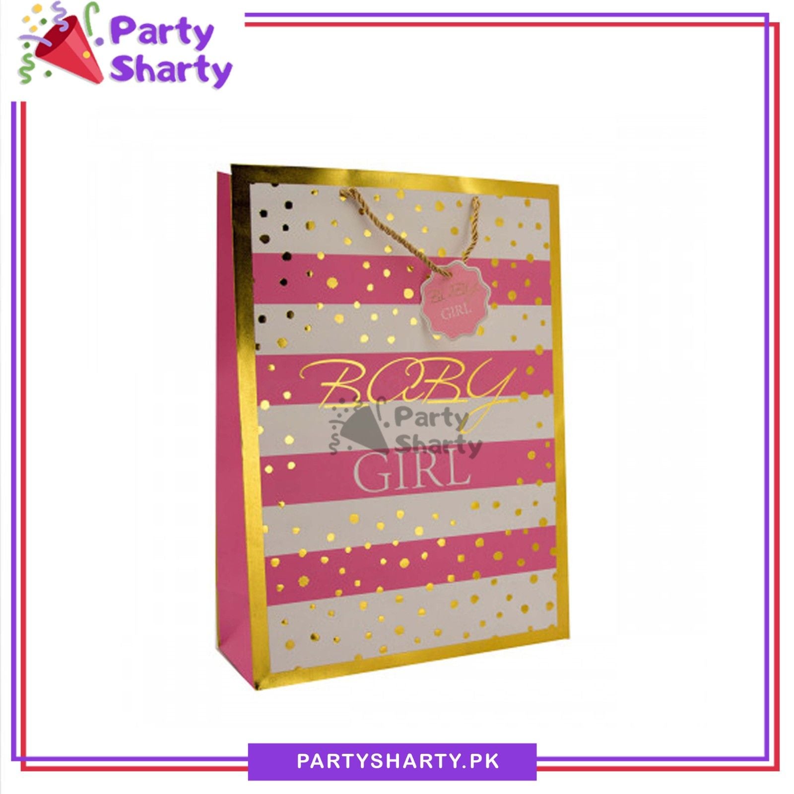Baby Girl Golden Foil Printed Paper Bag For Welcome Baby Event Giveaways