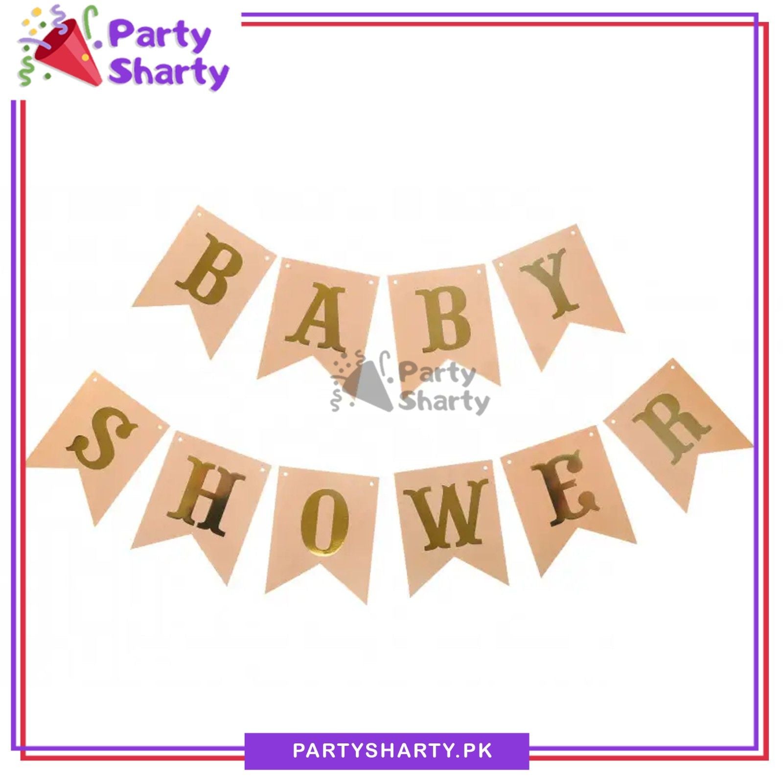 Golden Foil Printed Baby Shower Peach Color Card Banner for Baby Shower Party Decoration