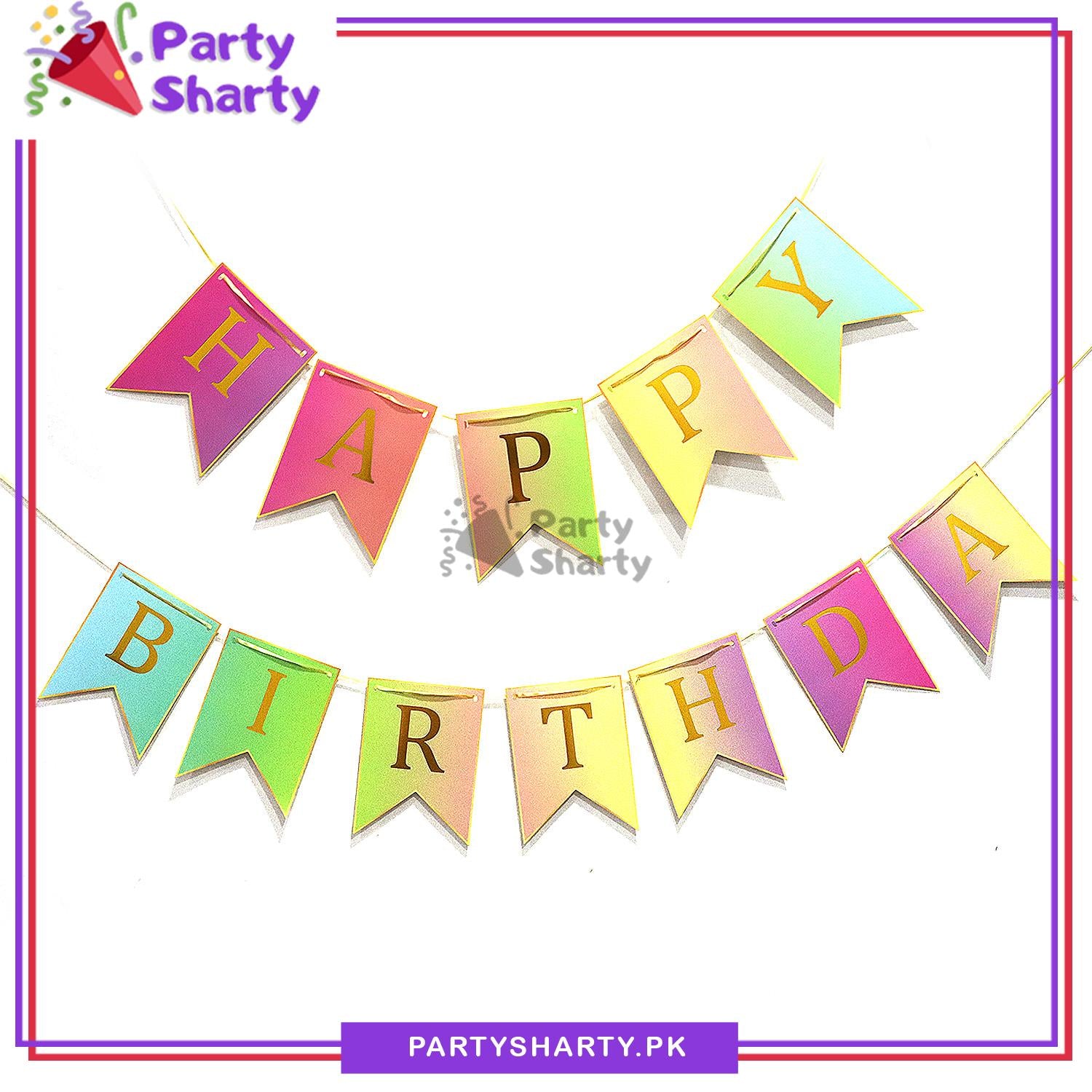 Golden Foil Printed Multi Happy Birthday Card Banner for Birthday Party Decoration
