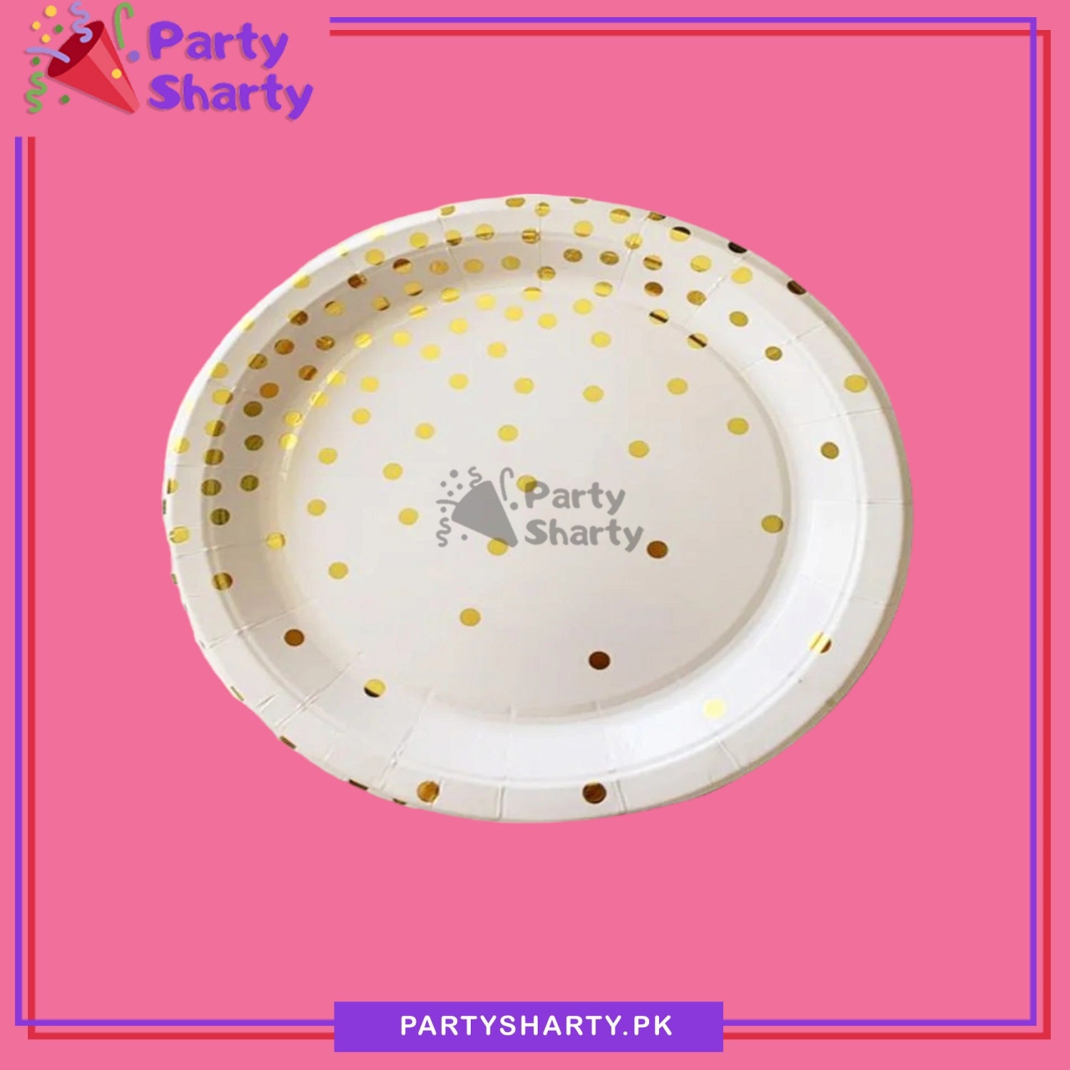 Large Golden Polka Dots Printed Paper Plates For Party Decoration and Celebration