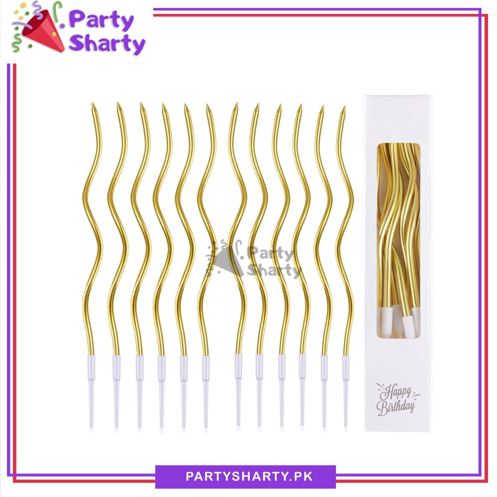 12pcs/pack Golden Twisty Birthday Candles For Cake Decoration & Birthday Celebrations