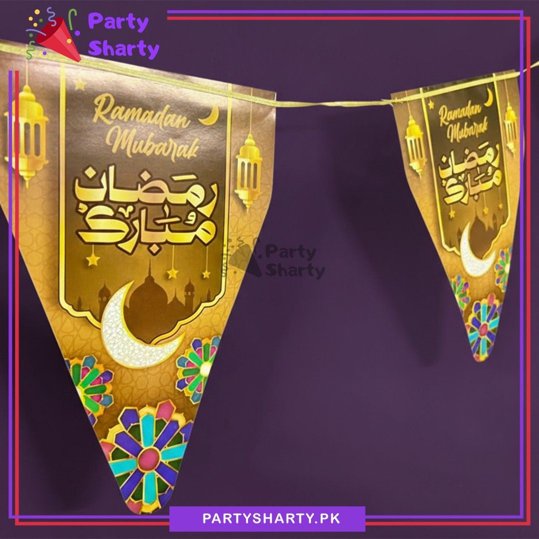 Brown Color Ramadan Mubarak Flags Bunting Pack of 10 For Ramadan Decoration