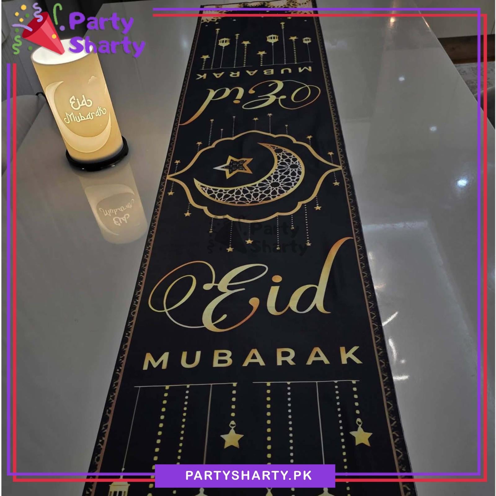 180x35cms Golden & Black Eid Mubarak Table Runner For Eid Decoration & Celebration