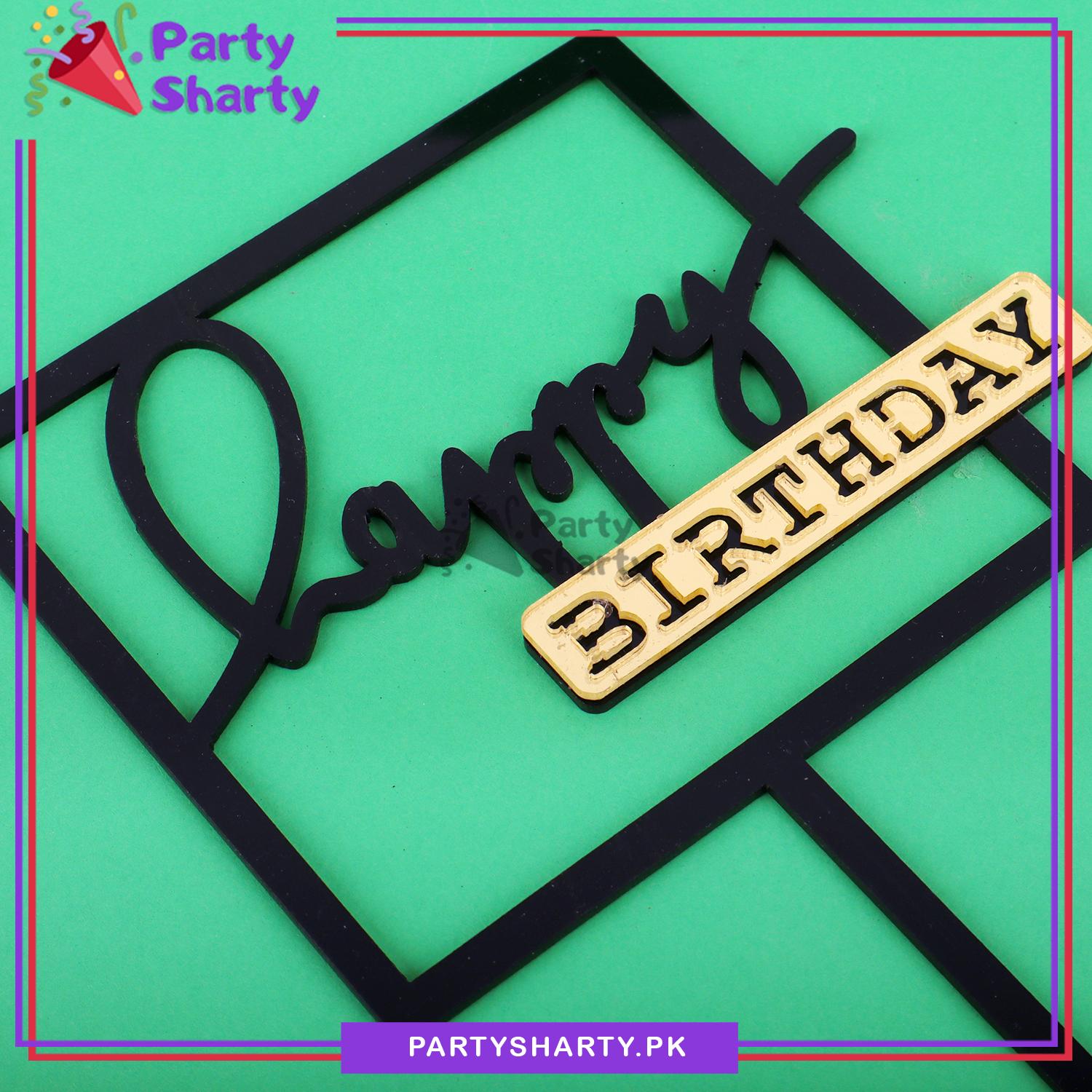 Golden & Black Happy Birthday Double Layer Square Shaped Acrylic Cake Topper for Birthday Celebration