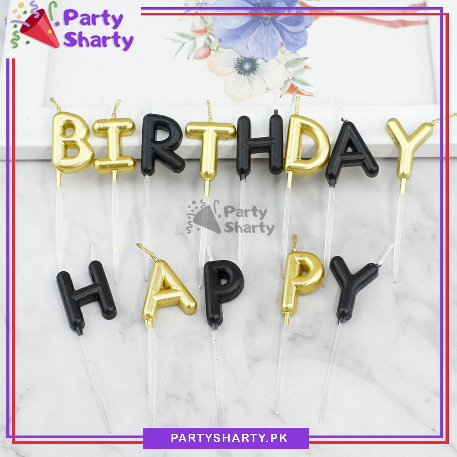Golden & Black Happy Birthday Letter Candle for Birthday Cake and Celebration