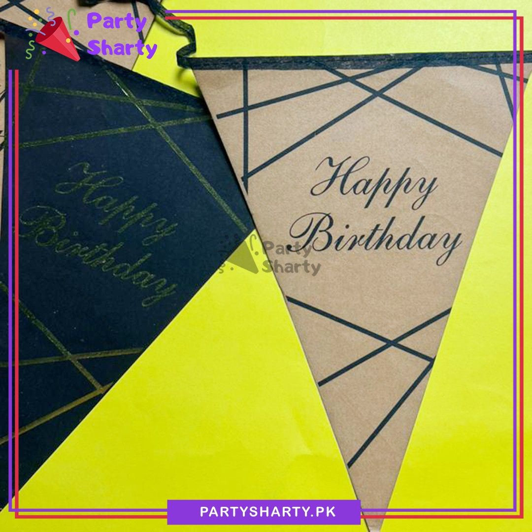 Black Color Happy Birthday Foil Printed Party Flag Buntings For Birthday Party Decoration