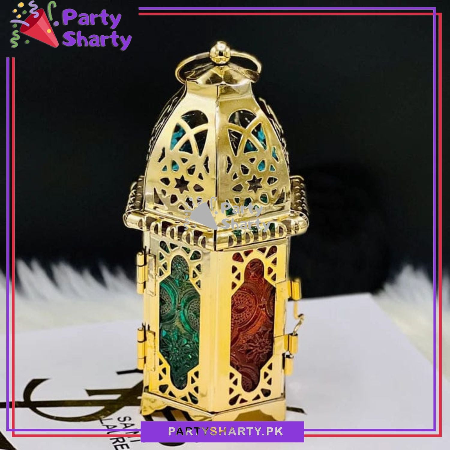 Golden Color Exquisite Metal Lantern Shaped Decorative Hanging Lantern for Tabletop Indoor & Outdoor Decor