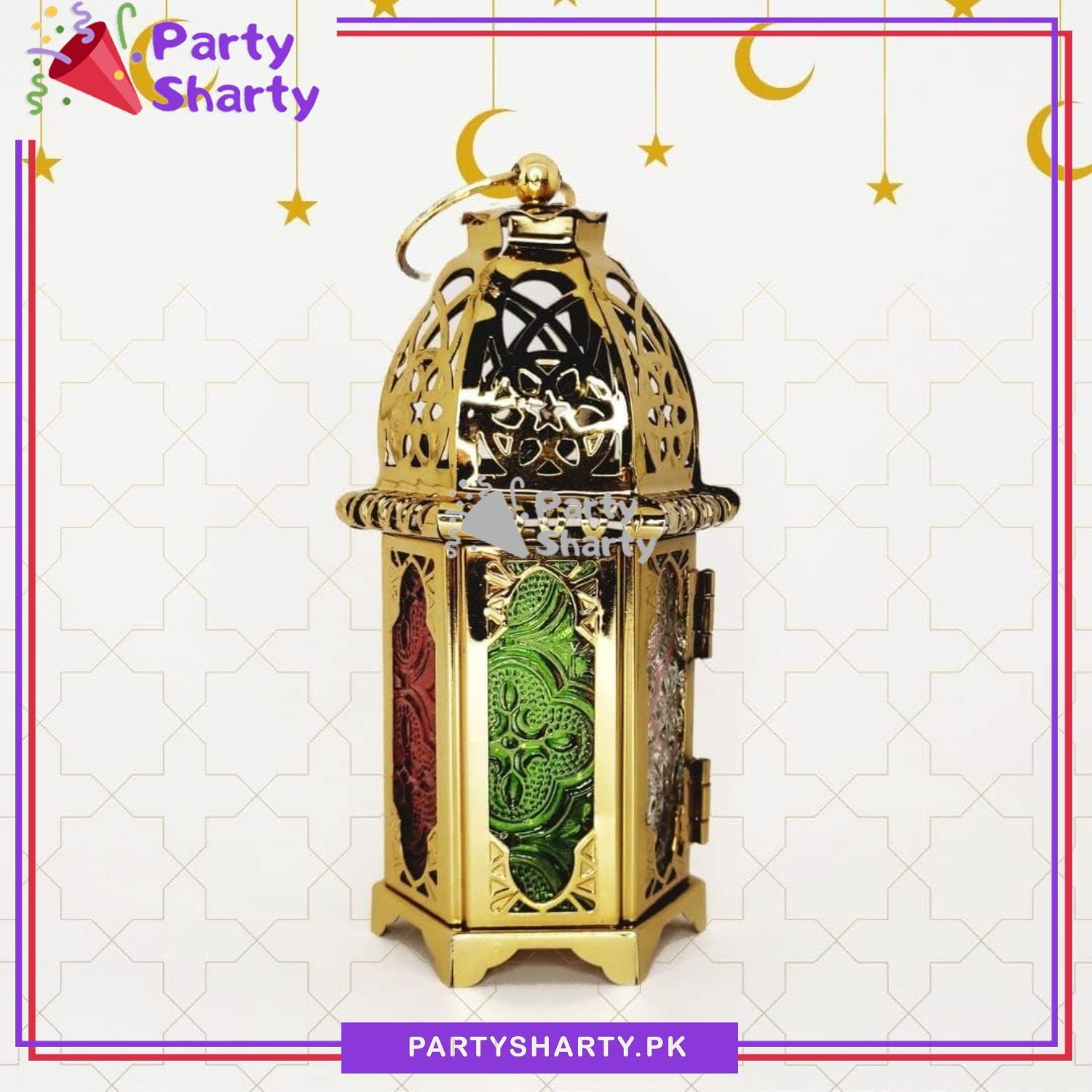 Golden Color Exquisite Metal Lantern Shaped Decorative Hanging Lantern for Tabletop Indoor & Outdoor Decor