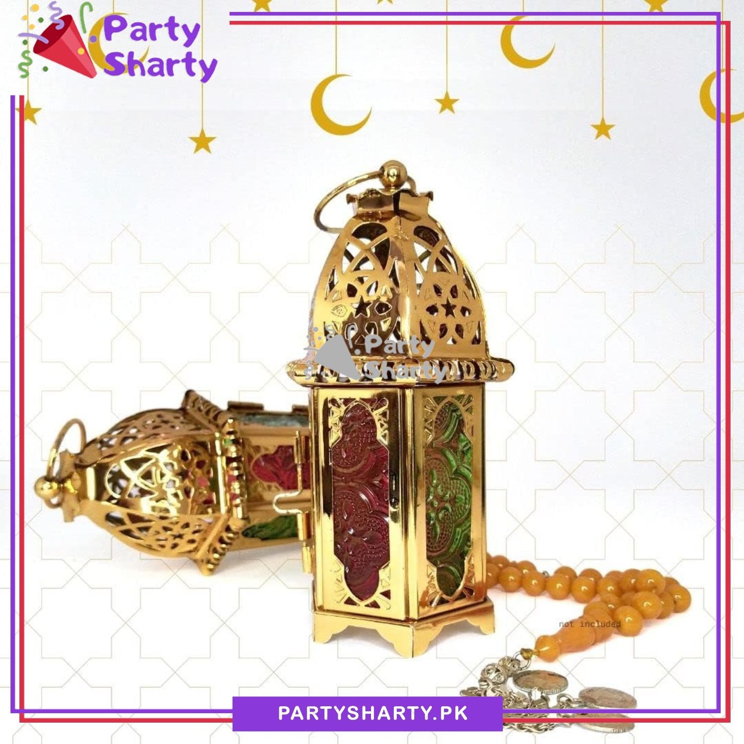 Golden Color Exquisite Metal Lantern Shaped Decorative Hanging Lantern for Tabletop Indoor & Outdoor Decor