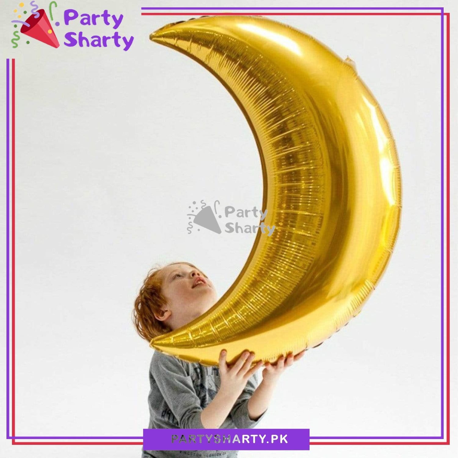 Golden Crescent Moon Foil Balloons For Ramadan & Eid Decorations