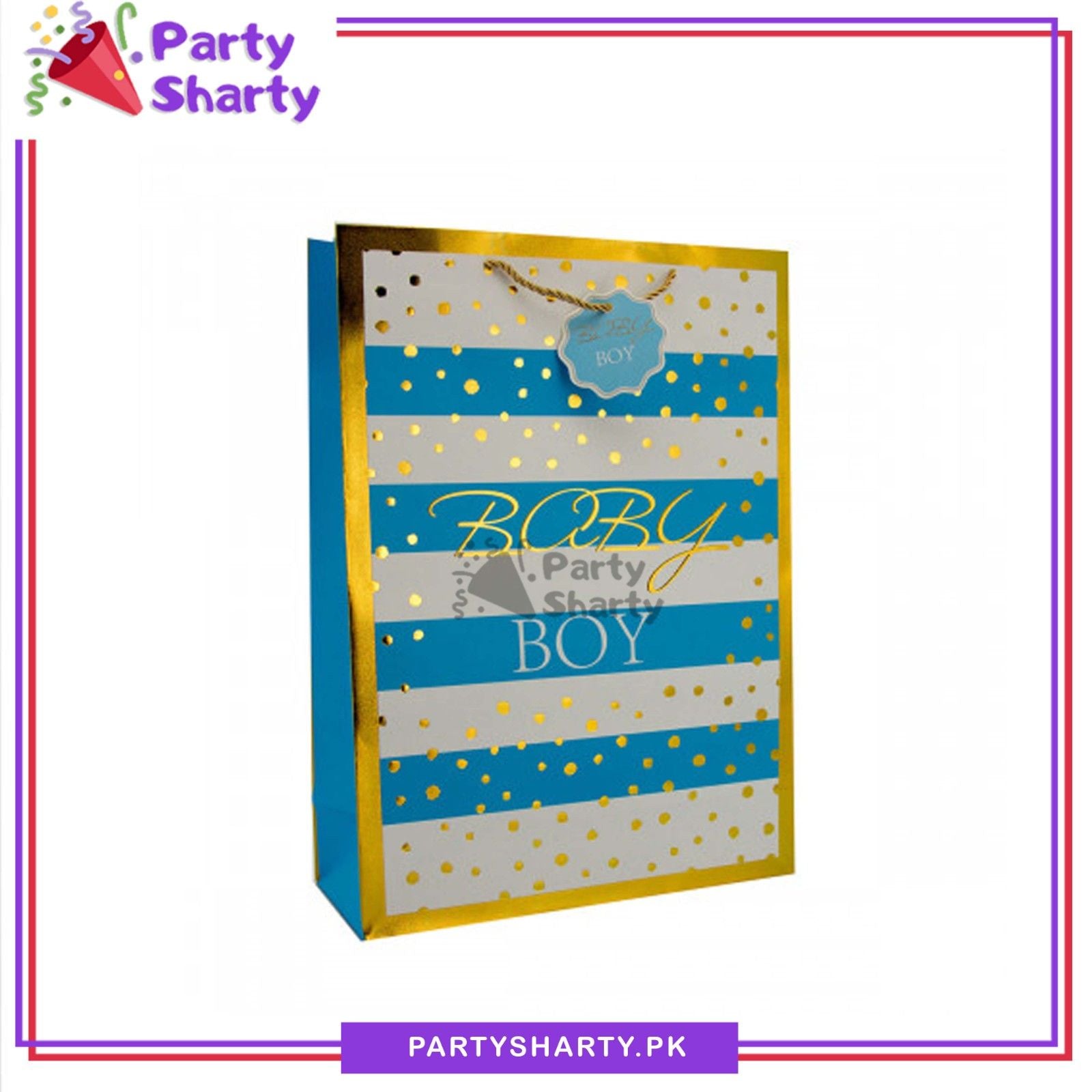 Baby Boy Golden Foil Printed Paper Goody Bag For Welcome Baby Event Giveaways
