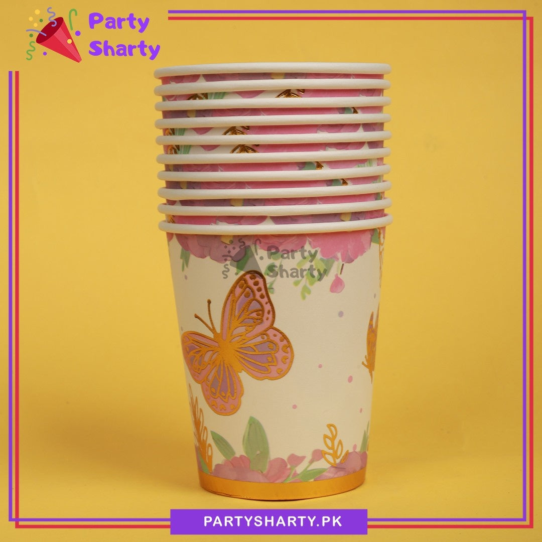 Golden Foil Print Butterfly Theme Paper Cups / Glass For Themed Based Party Supplies and Decorations