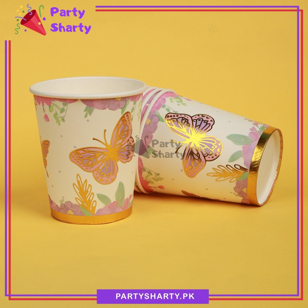 Golden Foil Print Butterfly Theme Paper Cups / Glass For Themed Based Party Supplies and Decorations