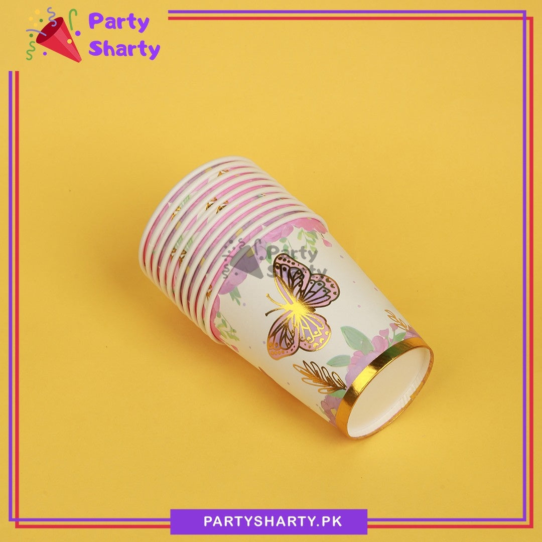 Golden Foil Print Butterfly Theme Paper Cups / Glass For Themed Based Party Supplies and Decorations