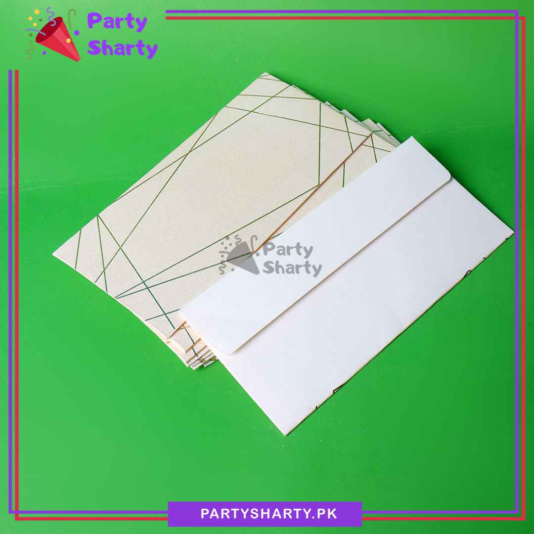 Golden Foil Print / Emboss Pearl White Fancy Envelopes / Folders (Branded), Ideal for Weddings, Engagements & Eidi. Branded Gift Envelopes. (Pack of 10)