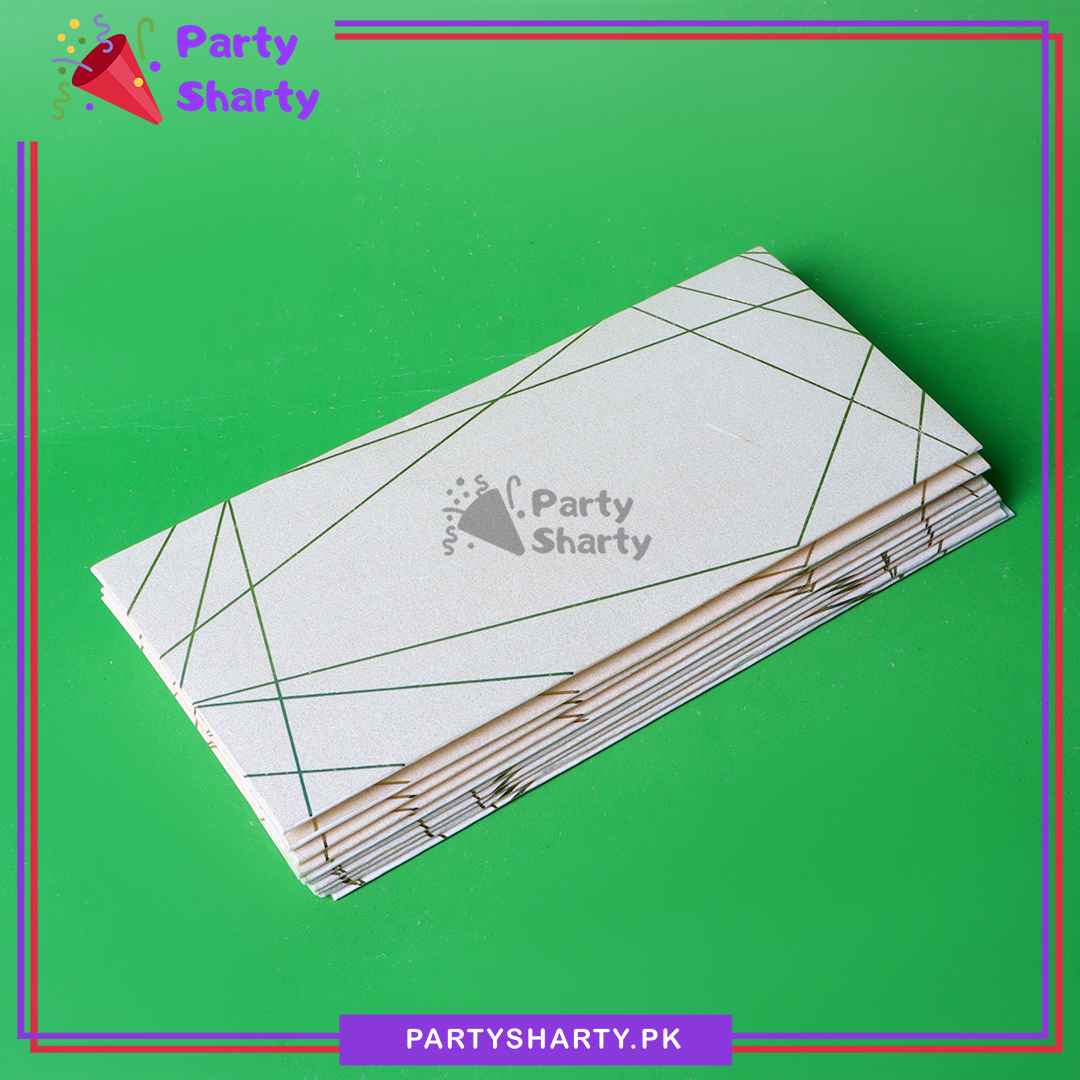 Golden Foil Print / Emboss Pearl White Fancy Envelopes / Folders (Branded), Ideal for Weddings, Engagements & Eidi. Branded Gift Envelopes. (Pack of 10)