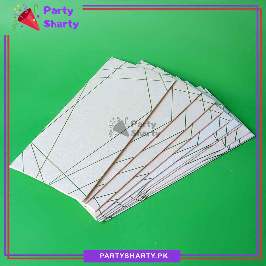 Golden Foil Print / Emboss Pearl White Fancy Envelopes / Folders (Branded), Ideal for Weddings, Engagements & Eidi. Branded Gift Envelopes. (Pack of 10)
