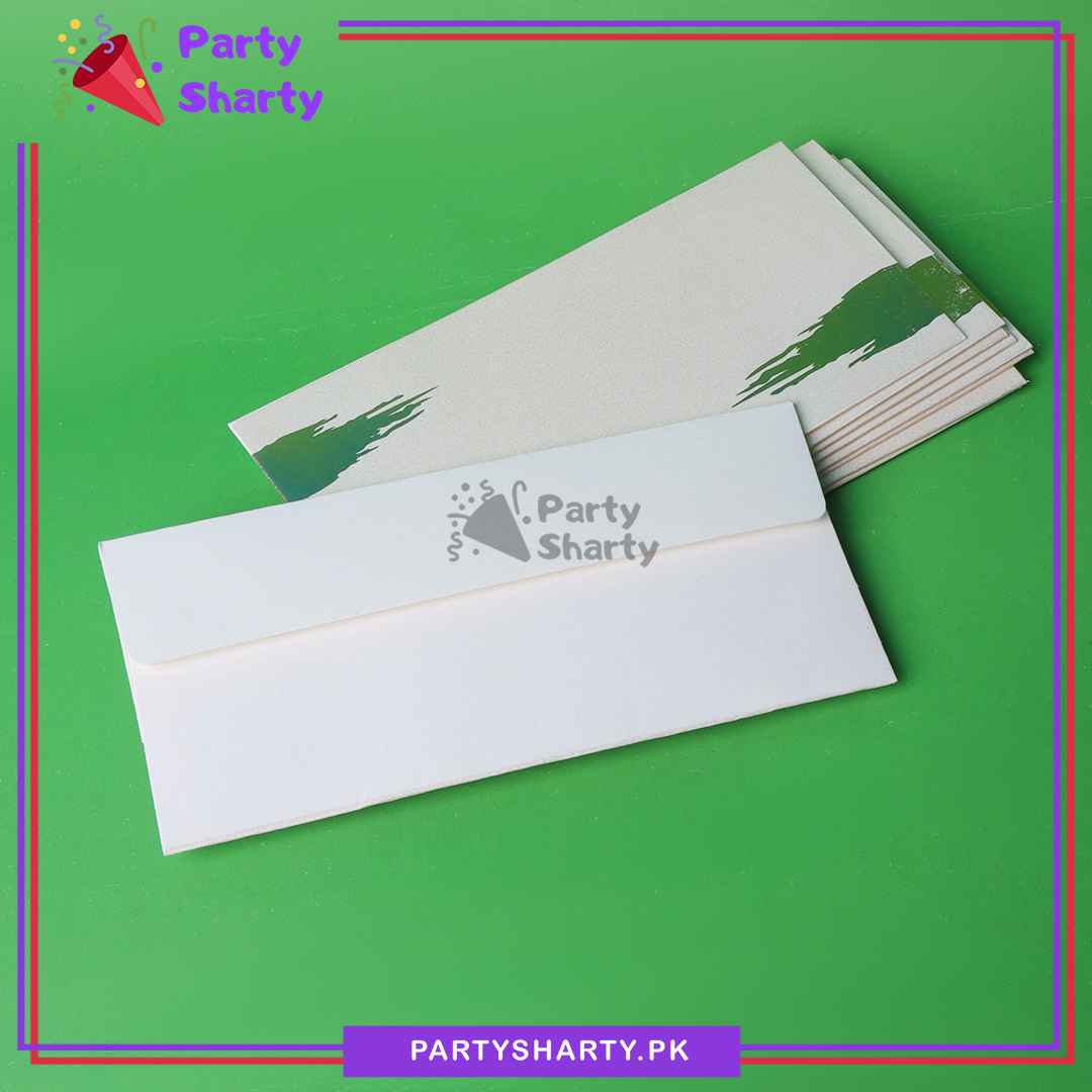 Golden Foil Print / Emboss Pearl White Fancy Envelopes / Folders (Branded), Ideal for Weddings, Engagements & Eidi. Branded Gift Envelopes. (Pack of 10)