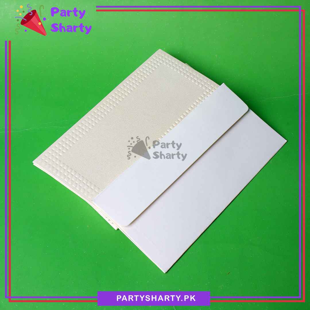 Golden Foil Print / Emboss Pearl White Fancy Envelopes / Folders (Branded), Ideal for Weddings, Engagements & Eidi. Branded Gift Envelopes. (Pack of 10)