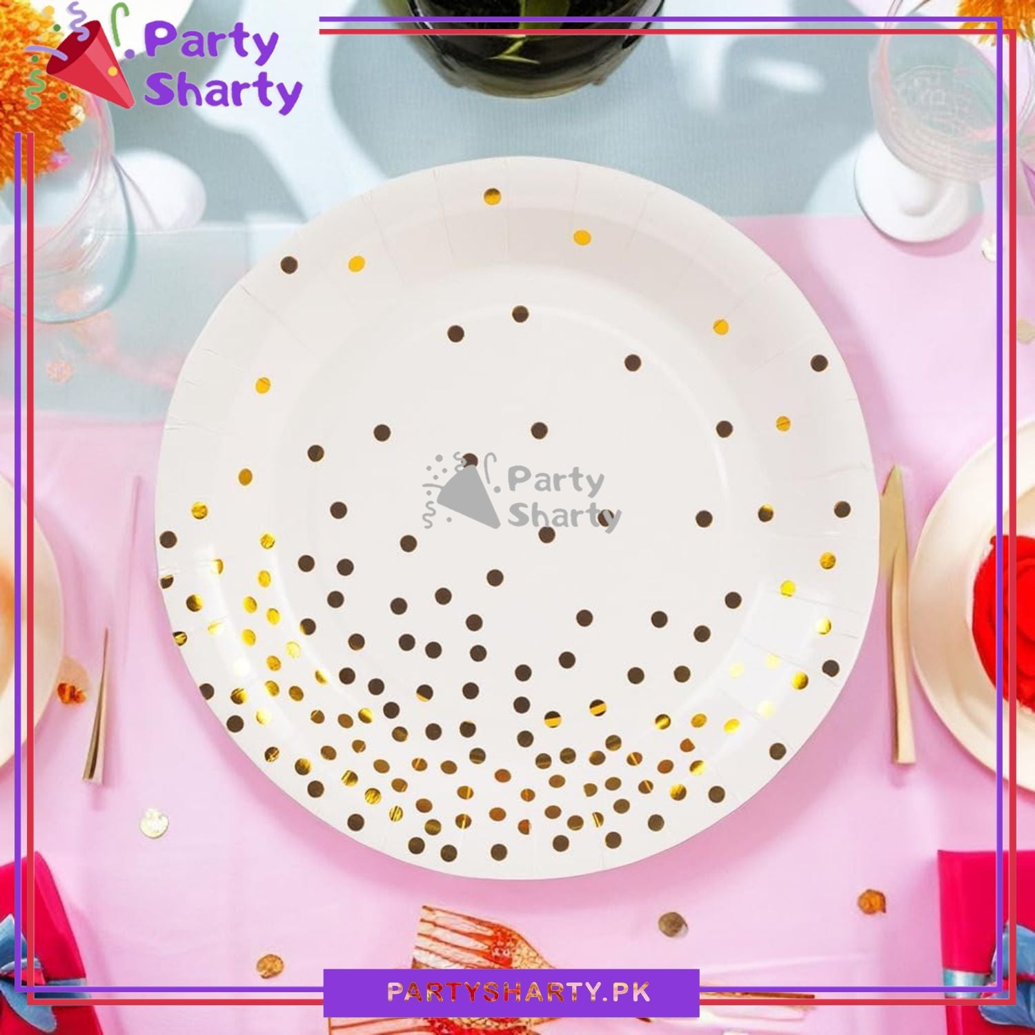Golden Polka Dots Printed Paper Plates For Party Decoration and Celebration