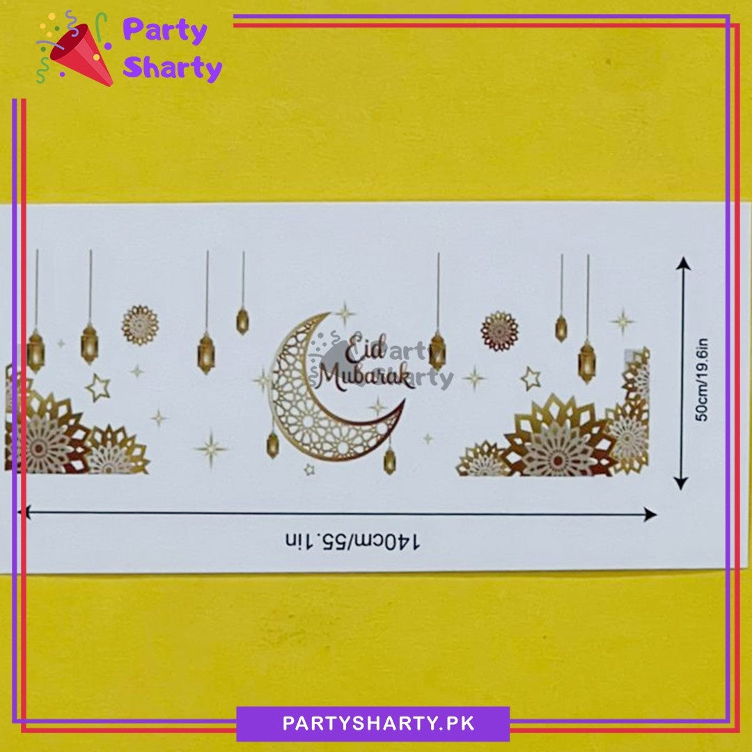 140x50cms Golden & White Eid Mubarak Table Runner For Eid Decoration & Celebration