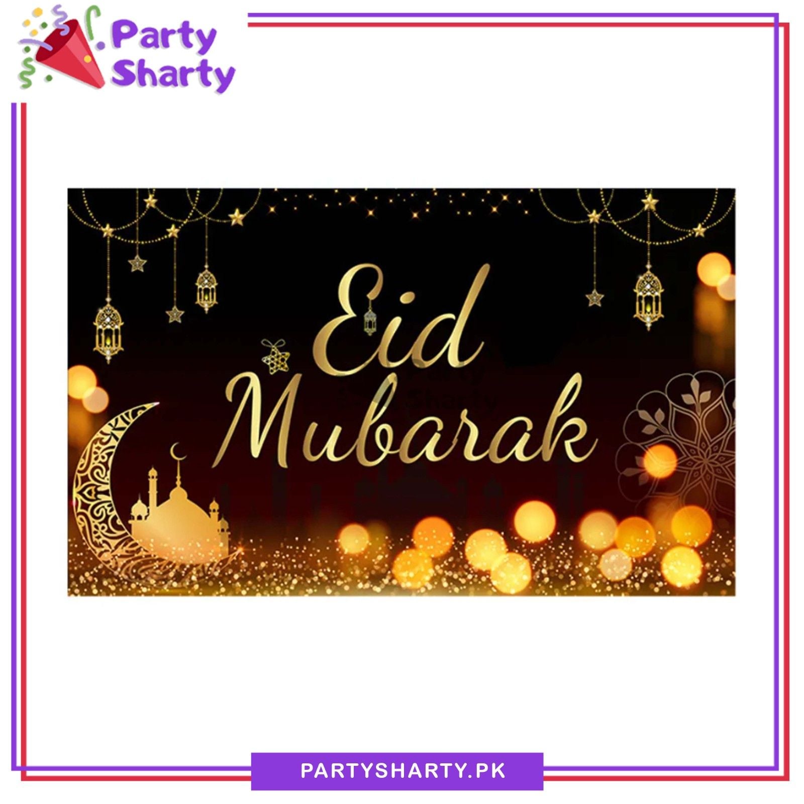 100x70cms Black & Golden Eid Mubarak Back Drop For Eid Decoration & Celebration