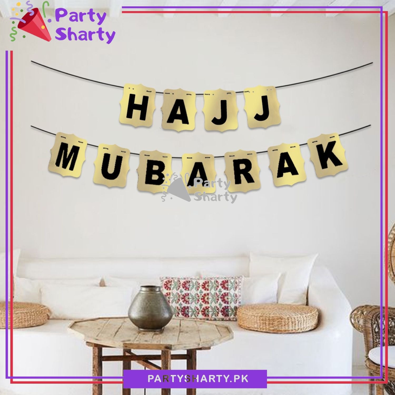 Golden with Black Printed Hajj Mubarak Card Banner For Hajj Mubarak Decoration and Celebration