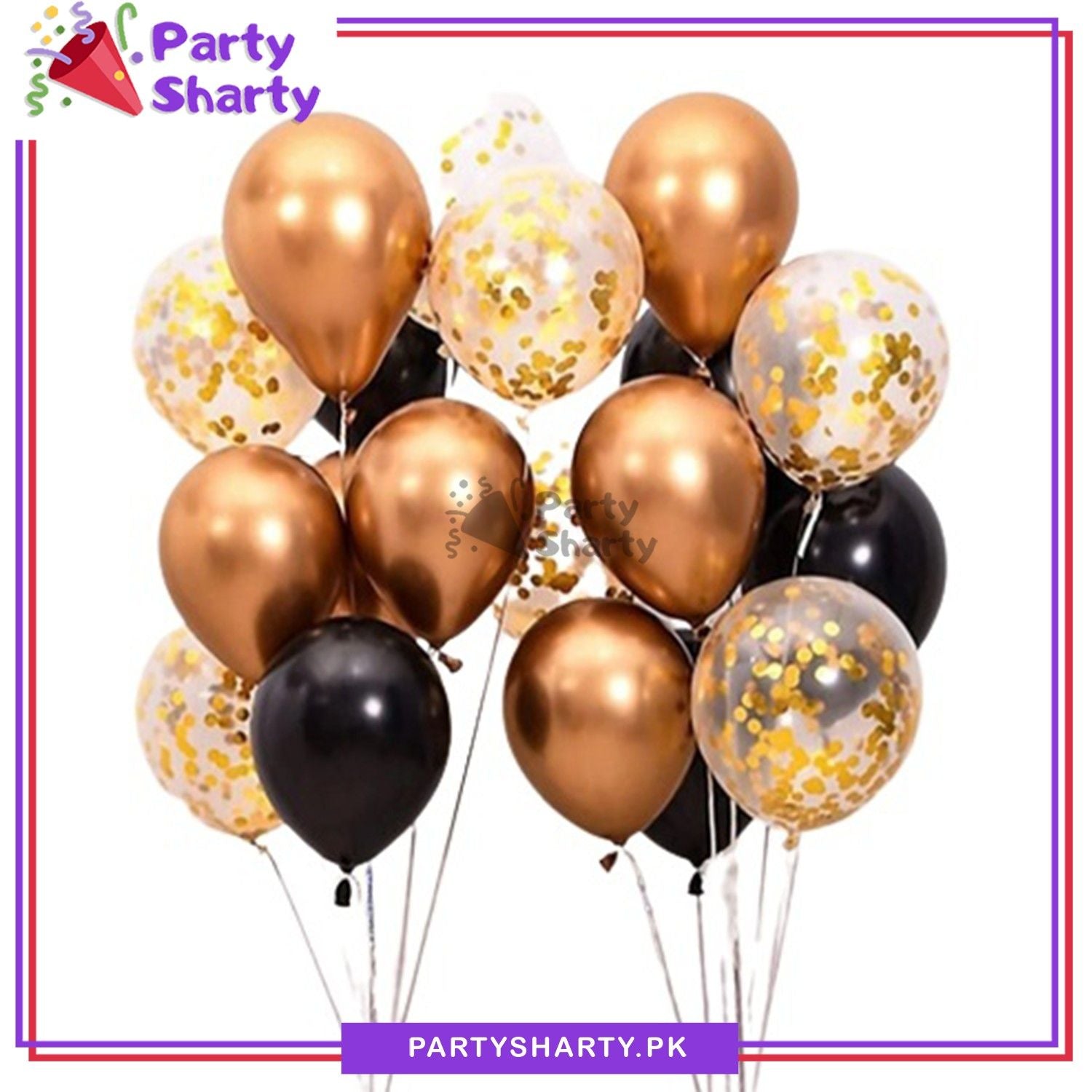 Golden and Black Metallic Balloons with Confetti Filled Latex Balloons Set (20 pcs)