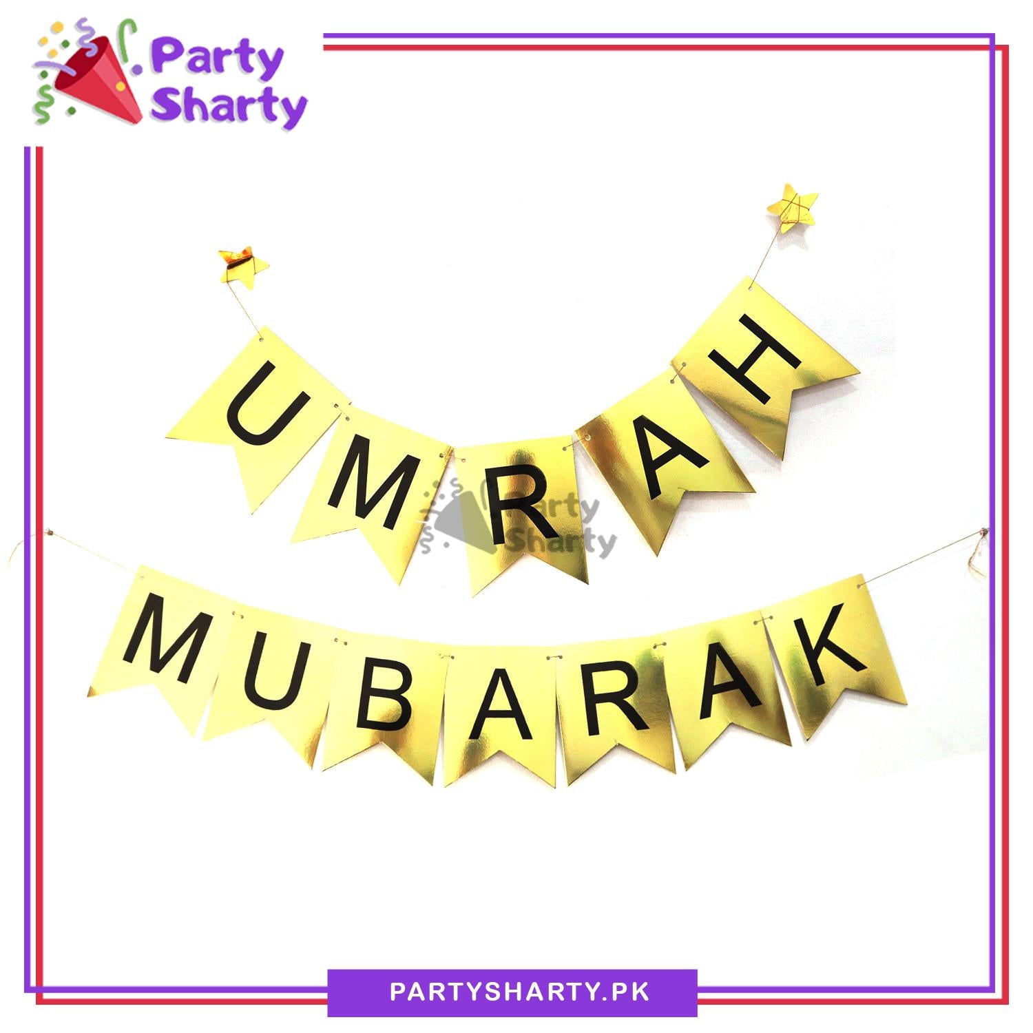 Golden with Black Printed Umrah Mubarak Card Banner For Umrah Mubarak Decoration and Celebration