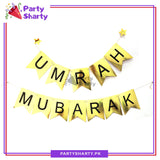 Golden with Black Printed Umrah Mubarak Card Banner For Umrah Mubarak Decoration and Celebration