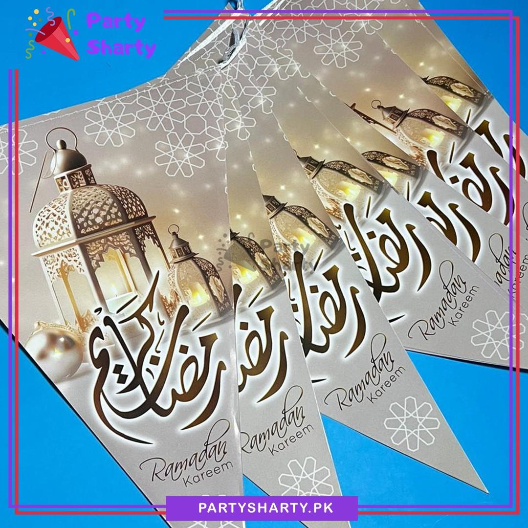Gray Ramadan Kareem Party Flags Pack of 10 For Ramadan Decoration