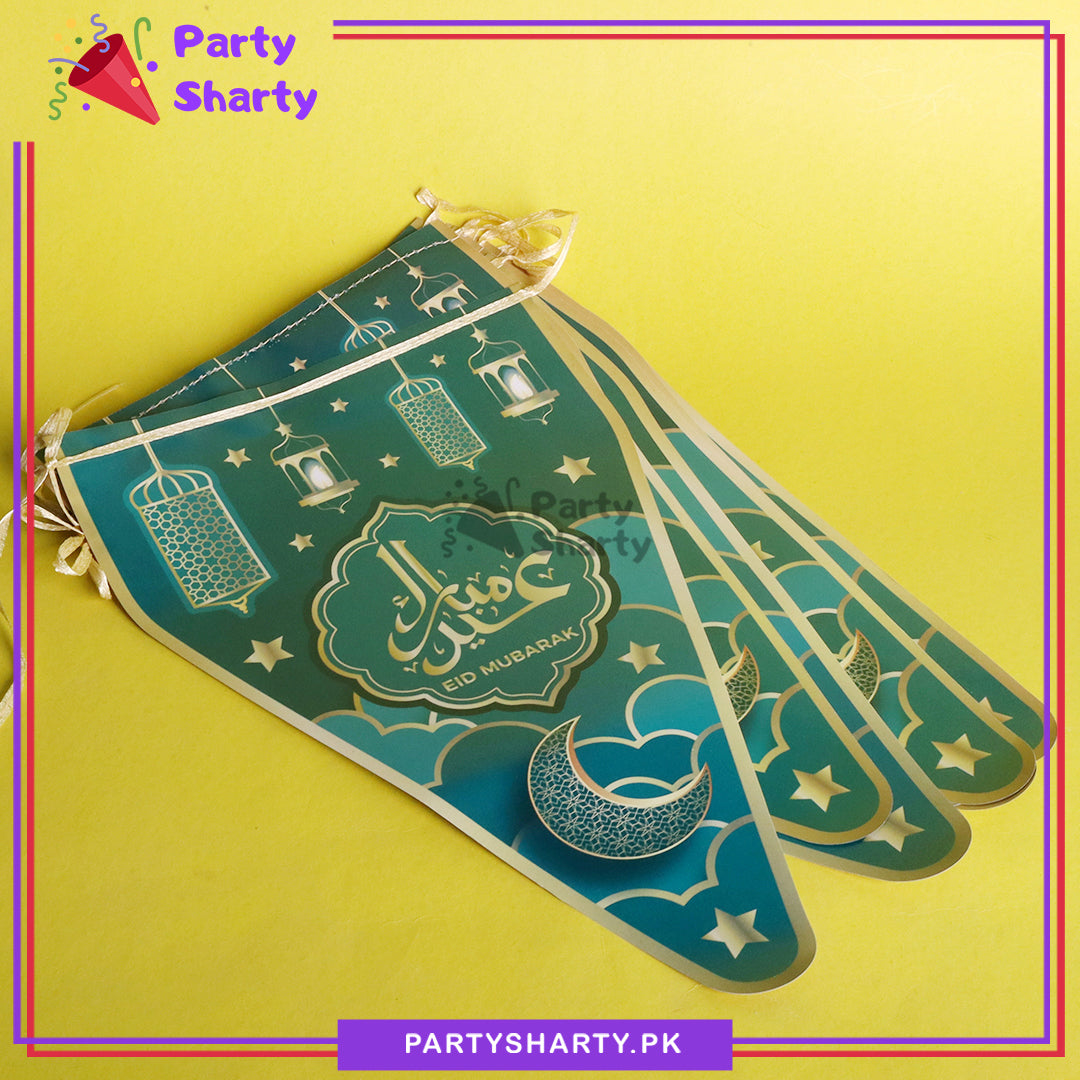Green Eid Mubarak Party Flags Pack of 10 For Eid Milan Party Theme Decoration