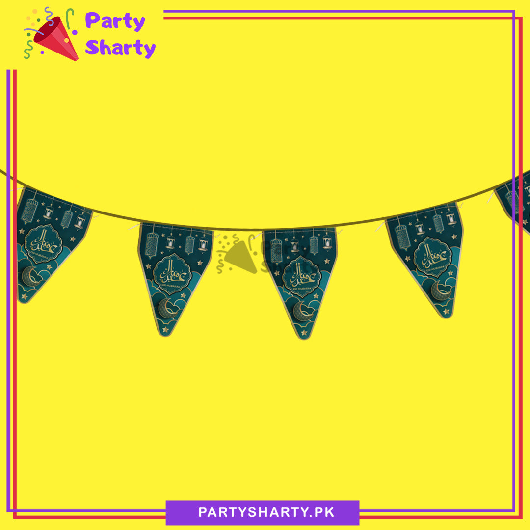 Green Eid Mubarak Party Flags Pack of 10 For Eid Milan Party Theme Decoration