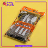 Grey Silver Classic Heavy Duty Plastic Silverware 18pcs/Set (Spoon / Fork) For Birthday, Anniversary, Wedding Party Decoration and Celebration