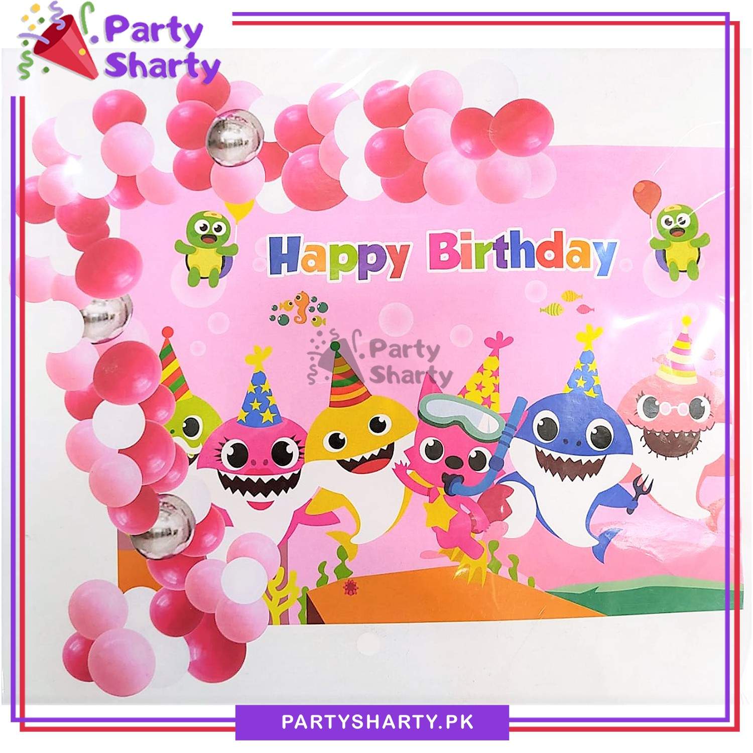 Pink Baby Shark Birthday Theme Set For Birthday Party and Decoration