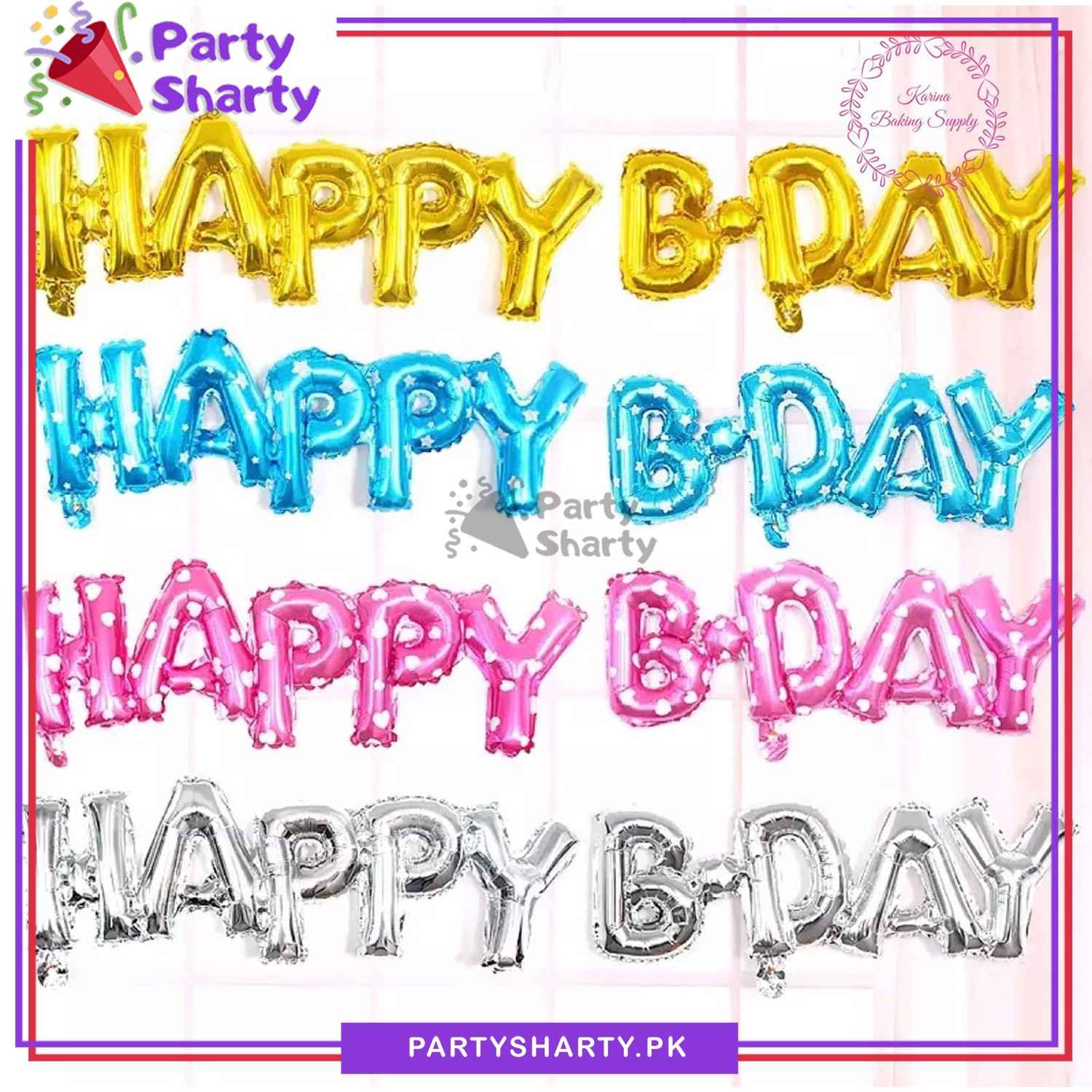HAPPY B-DAY Banner Foil Balloons for Birthday Decorations and Celebrations (HAPPY B.DAY)