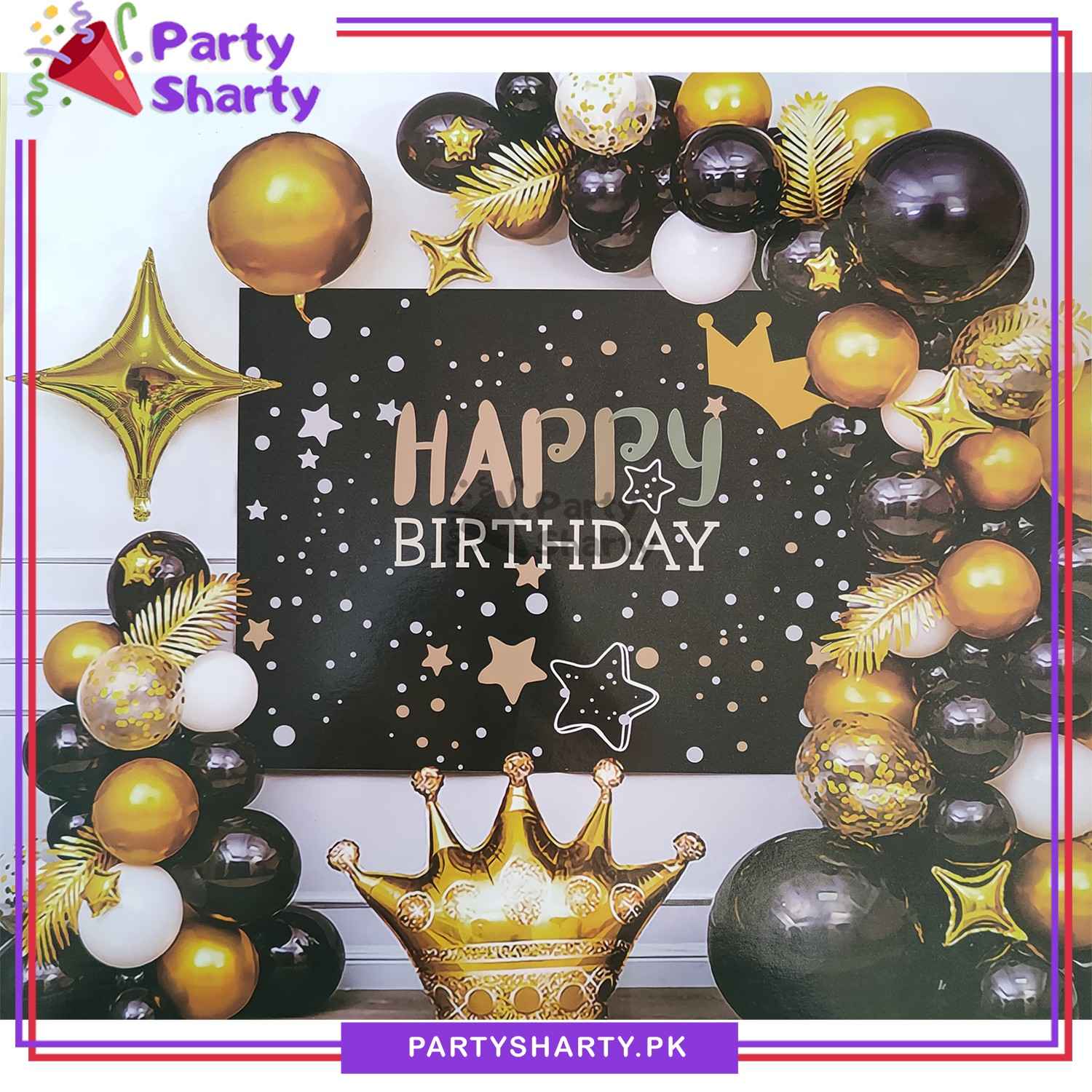 Happy Birthday Stylish Black & Golden Theme Set For Birthday Decoration and Celebration