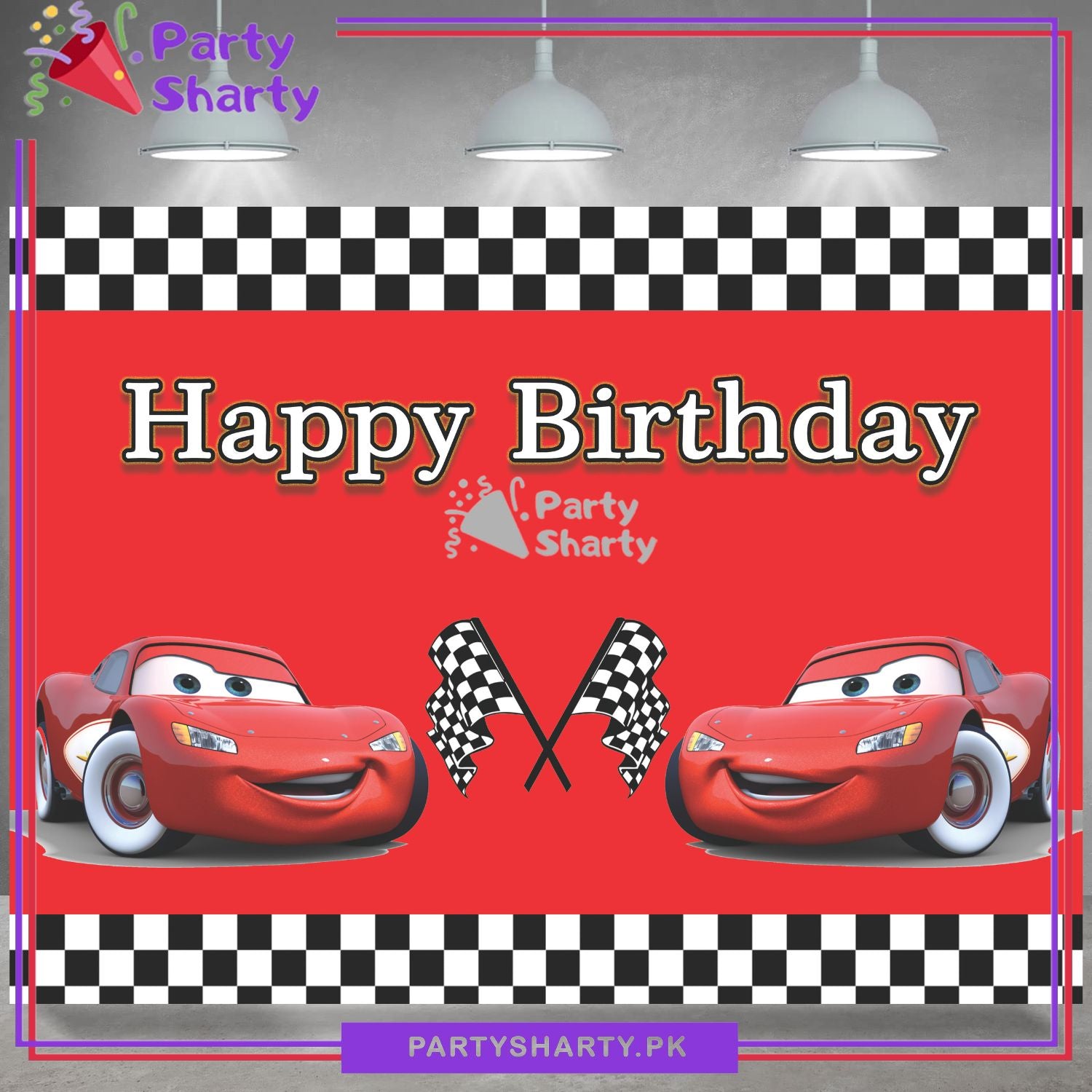 HBD Lightning Mcqueen Car Theme Panaflex backdrop For Mcqueen Car Theme Birthday Decoration and Celebration