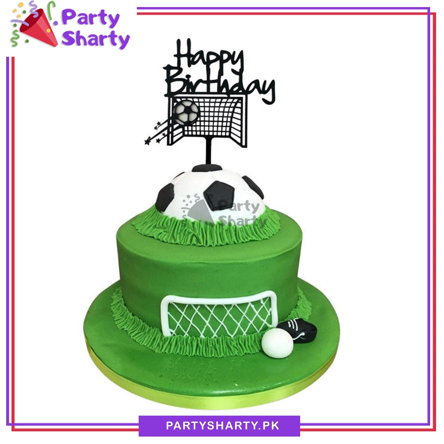 Happy Birthday Football Theme Acrylic Black Cake Topper for Theme Based Party Decoration And Celebration
