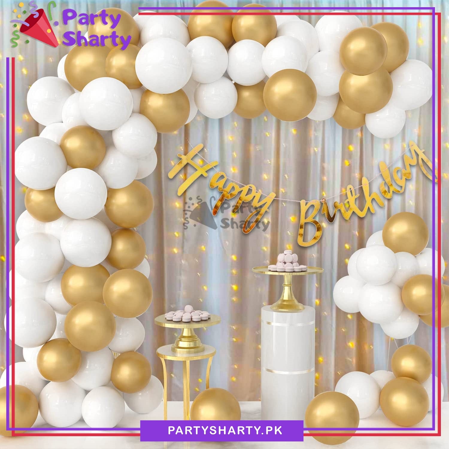 Happy Birthday Golden & White Theme Set For Birthday Decoration and Celebrations