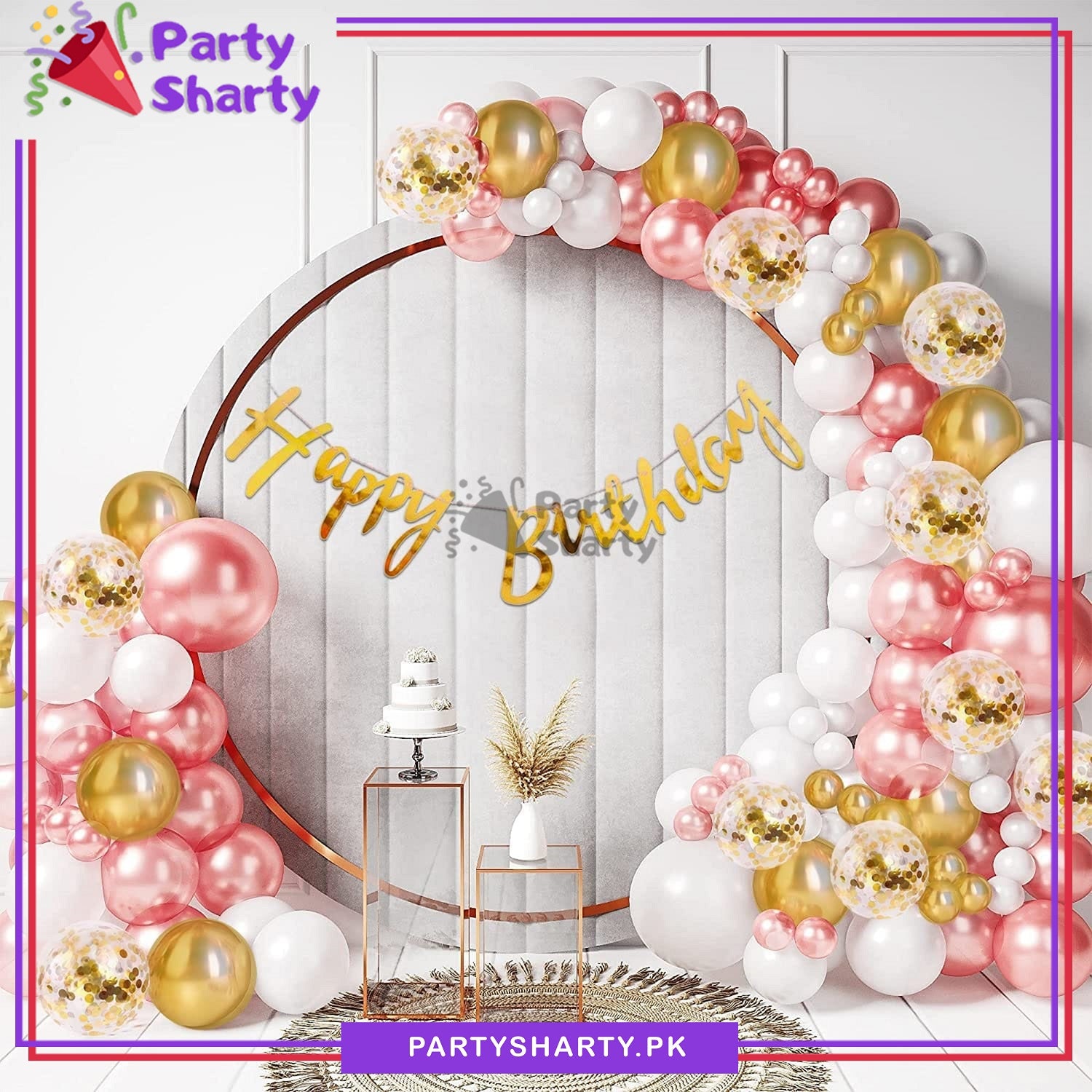 Happy Birthday Golden with Rose Gold & White Theme Set For Birthday Decoration and Celebration