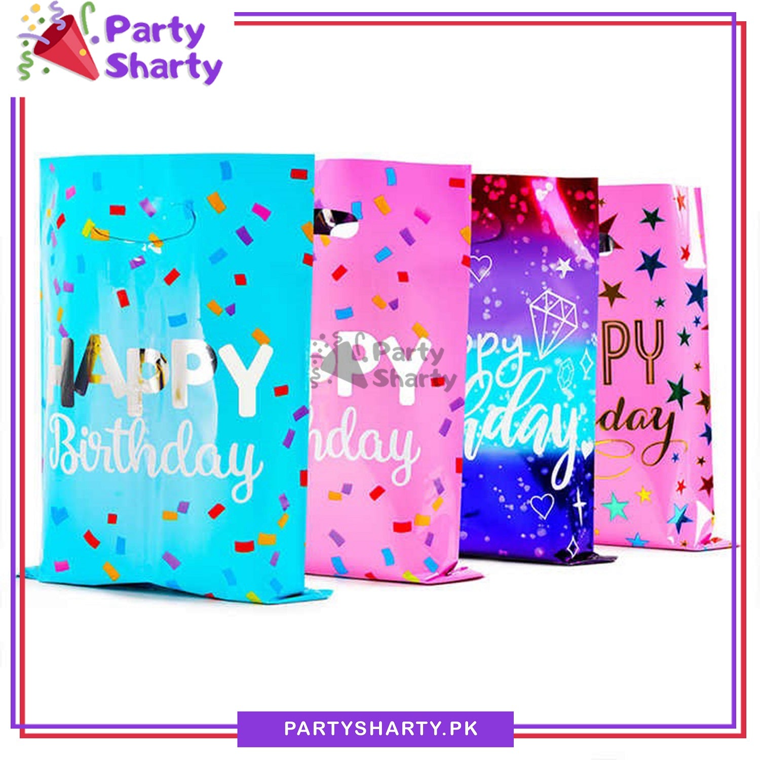 Multi Color Shaded Happy Birthday Printed Theme Goody Bags for Birthday Party Decoration and Celebration