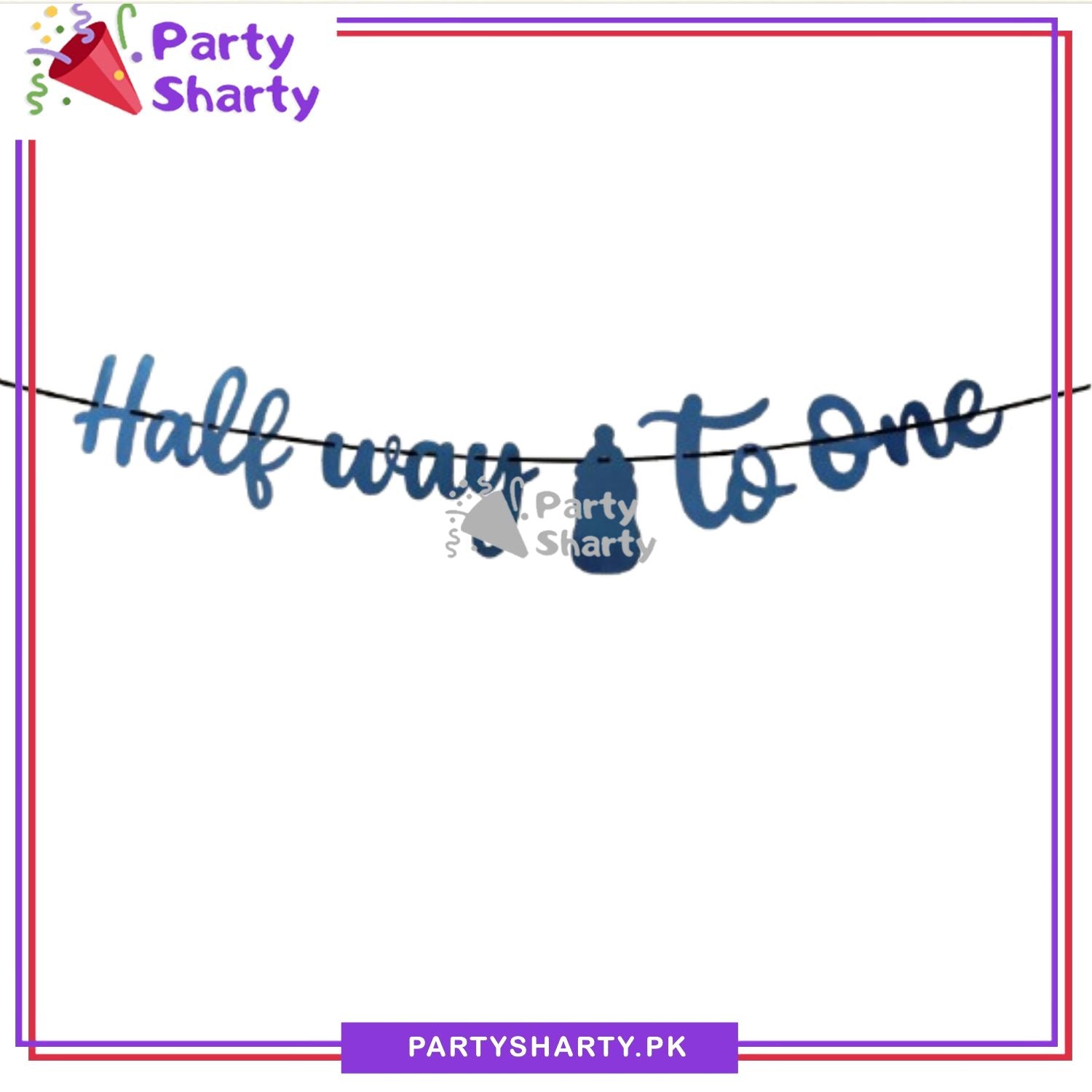 Half Way to One Scripted Card Banner For Half / 6 Month Birthday Decoration and Celebration