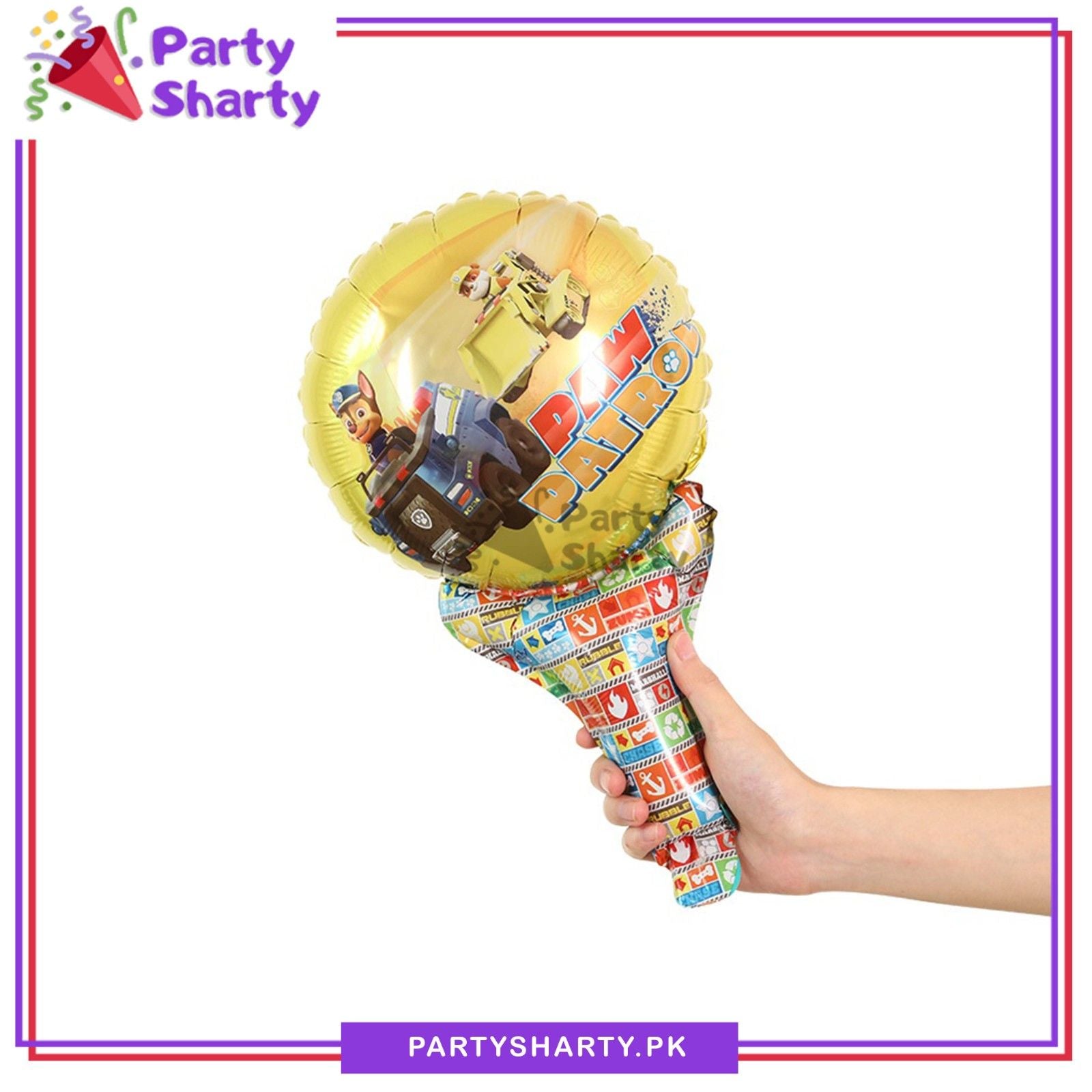 Hand Holding Paw Patrol Foil Balloon for Paw Patrol Theme Decoration